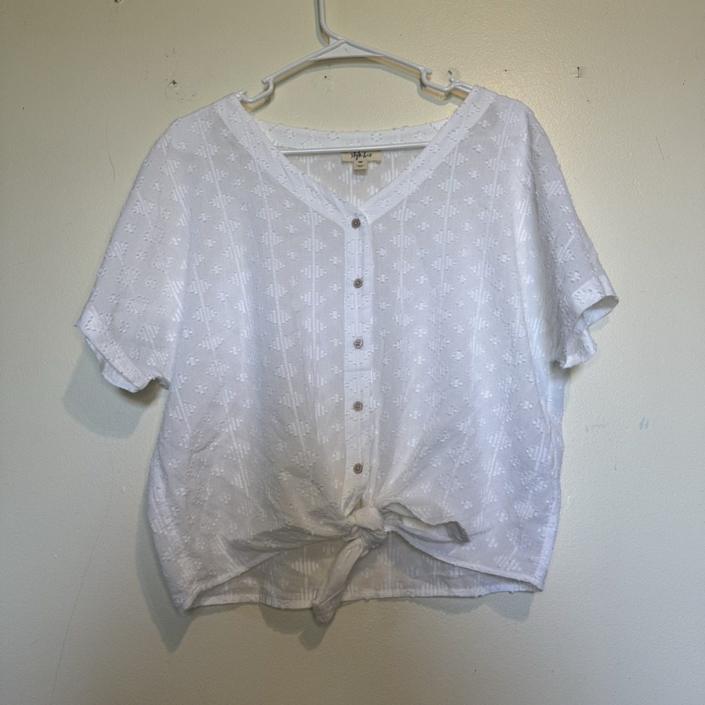 Style & Co Women's White Cotton Blend Button-Up Blouse Size PM Medium